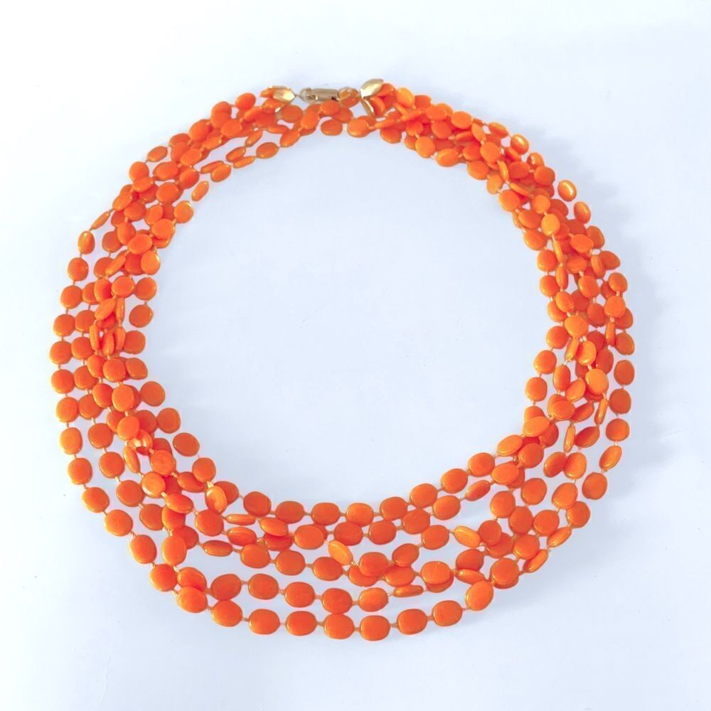 Vintage Hong Kong Orange Plastic Beaded Necklace